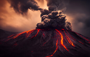 Volcanic eruption with ash, lava and a haunting vent - obrazy, fototapety, plakaty