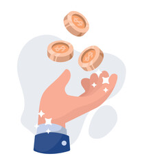 hand with coins, money income