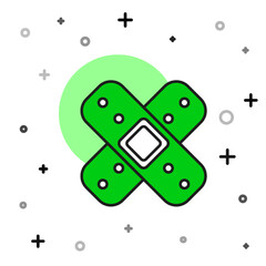 Filled outline Crossed bandage plaster icon isolated on white background. Medical plaster, adhesive bandage, flexible fabric bandage. Vector