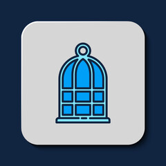 Filled outline Cage for birds icon isolated on blue background. Vector