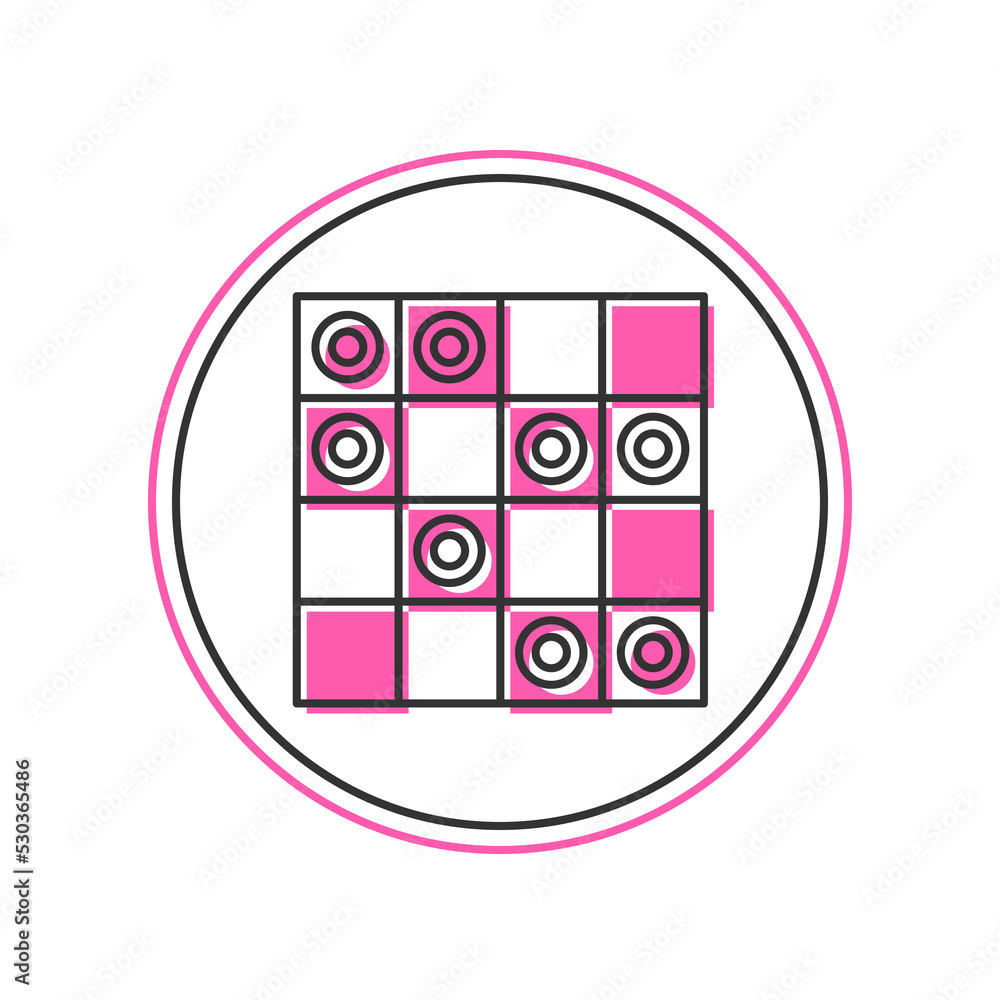 Poster filled outline board game of checkers icon isolated on white background. ancient intellectual board 