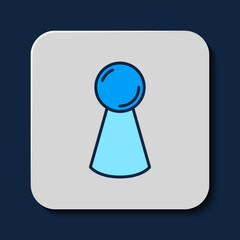 Filled outline Chip for board game icon isolated on blue background. Vector