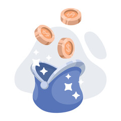 falling coins in purse, money income