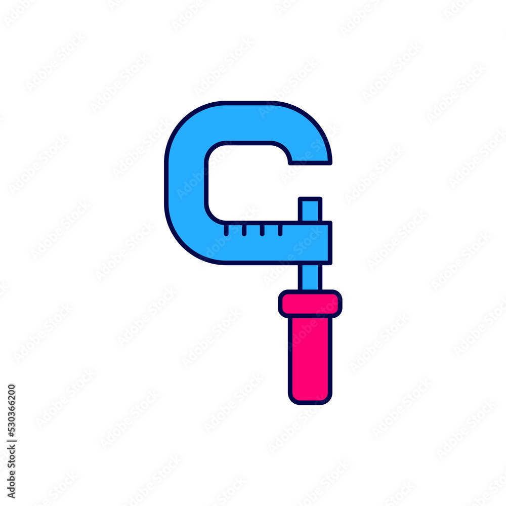 Poster filled outline micrometer icon isolated on white background. measuring engineer tool. universal devi