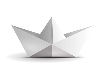 Origami boat symbol illustration isolated on white.