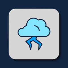 Filled outline Storm icon isolated on blue background. Cloud and lightning sign. Weather icon of storm. Vector