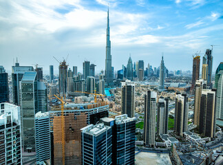 Aerial view of Burj Khalifa Skyscraper Dubai UAE