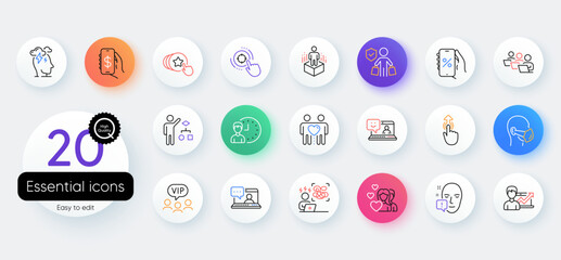 Simple set of Teamwork, Swipe up and Success business line icons. Include Medical mask, Stress, Difficult stress icons. Buyer insurance, Friends couple, Discounts app web elements. Vector