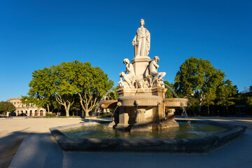 View of famous fountain in Nimes