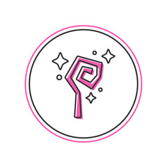 Filled outline Magic staff icon isolated on white background. Magic wand, scepter, stick, rod. Vector