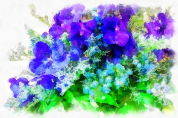 purple bouquet watercolor style illustration impressionist painting.