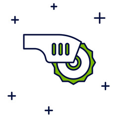 Filled outline Electric circular saw with steel toothed disc icon isolated on white background. Electric hand tool for cutting wood or metal. Vector