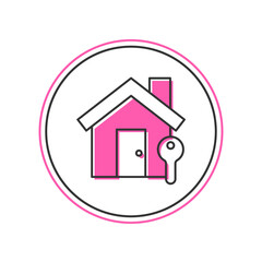Filled outline House with key icon isolated on white background. The concept of the house turnkey. Vector