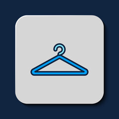 Filled outline Hanger wardrobe icon isolated on blue background. Cloakroom icon. Clothes service symbol. Laundry hanger sign. Vector