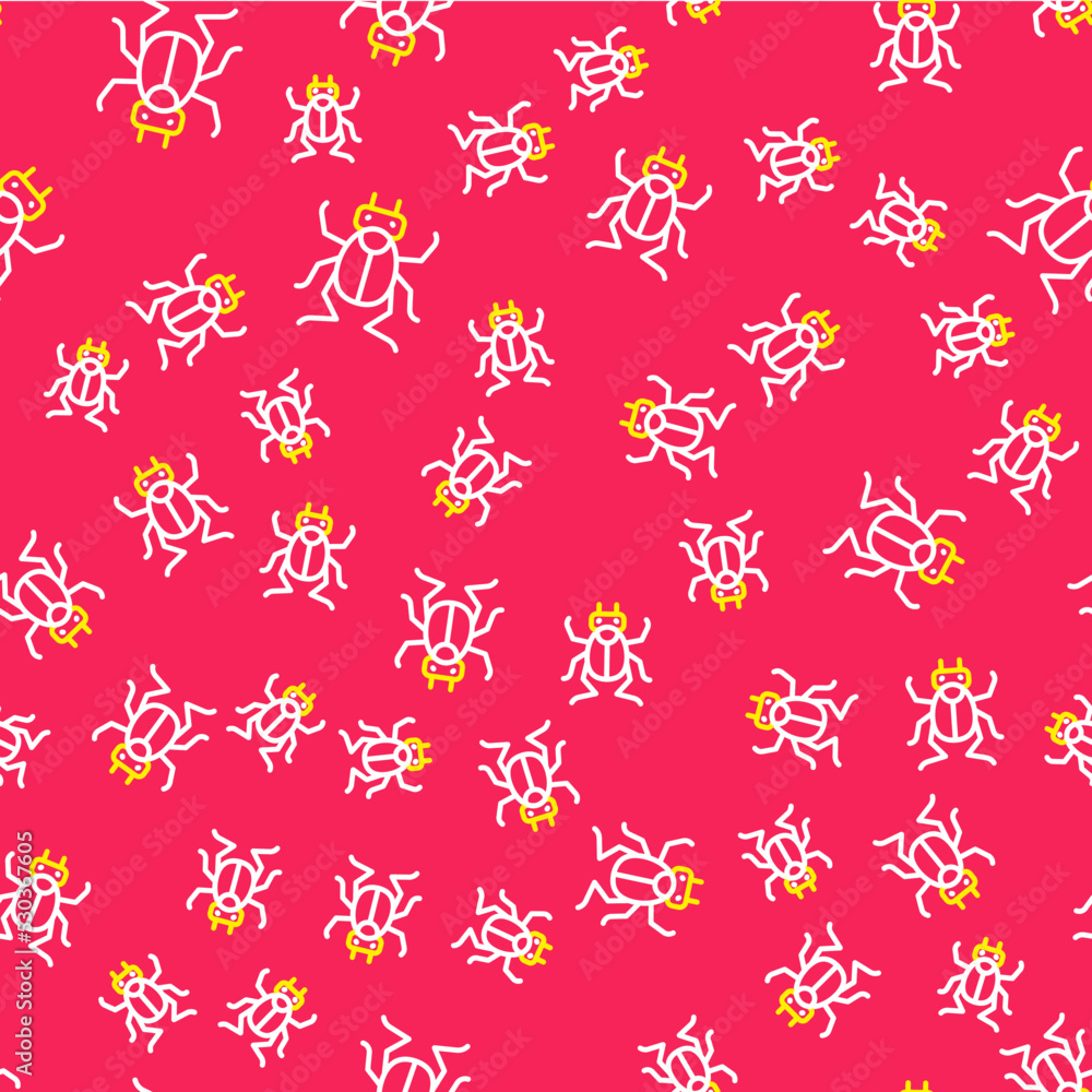 Aufkleber line beetle bug icon isolated seamless pattern on red background. vector