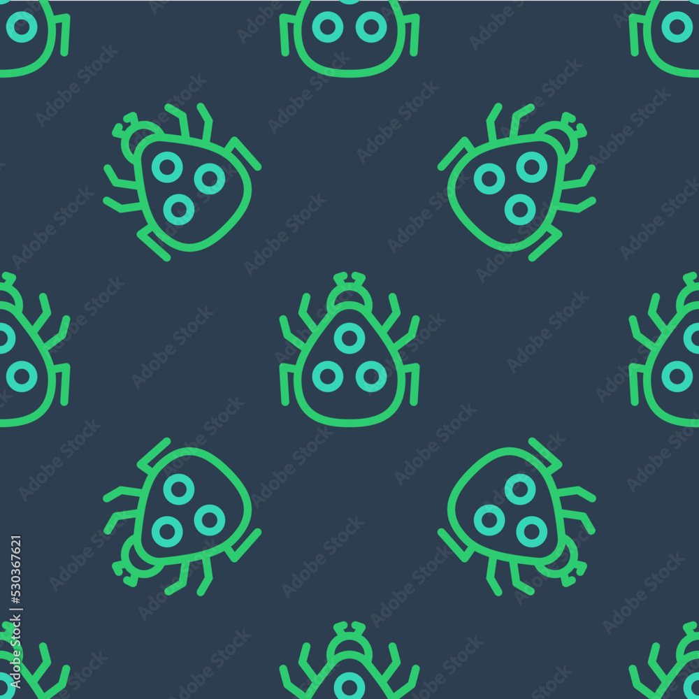 Poster line ladybug icon isolated seamless pattern on blue background. vector