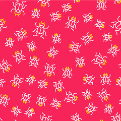 Line Beetle bug icon isolated seamless pattern on red background. Vector