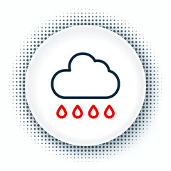 Line Cloud with rain icon isolated on white background. Rain cloud precipitation with rain drops. Colorful outline concept. Vector