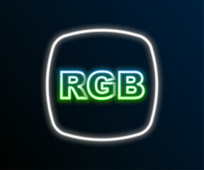 Glowing neon line Speech bubble with RGB and CMYK color mixing icon isolated on black background. Colorful outline concept. Vector