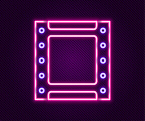 Glowing neon line Play video icon isolated on black background. Film strip sign. Colorful outline concept. Vector