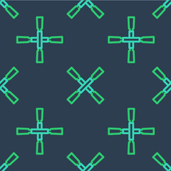 Line Oars or paddles boat icon isolated seamless pattern on blue background. Vector