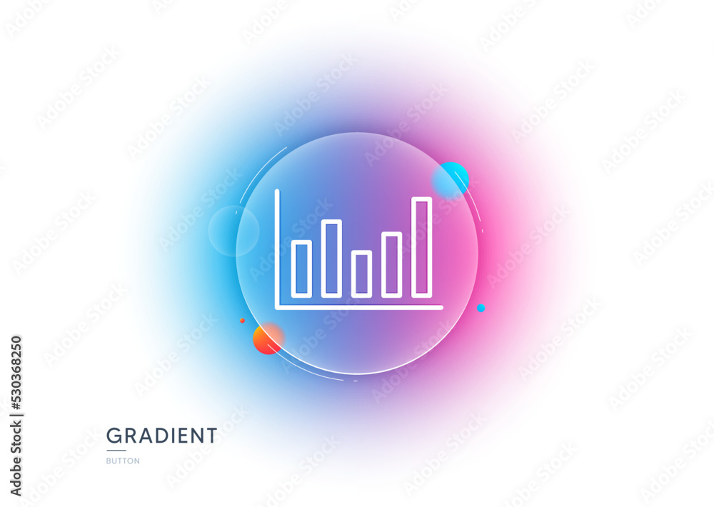Poster column chart line icon. gradient blur button with glassmorphism. financial graph sign. stock exchang