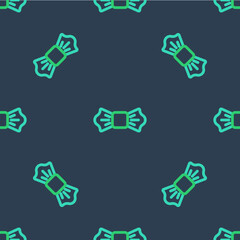 Line Bow tie icon isolated seamless pattern on blue background. Vector