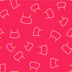 Line Female crop top icon isolated seamless pattern on red background. Undershirt. Vector