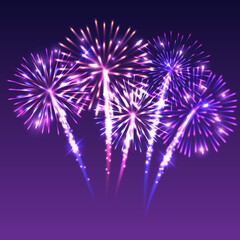 Fototapeta premium Colorful festival fireworks on dark background, vector illustration