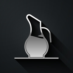 Silver Decanter for wine icon isolated on black background. Long shadow style. Vector