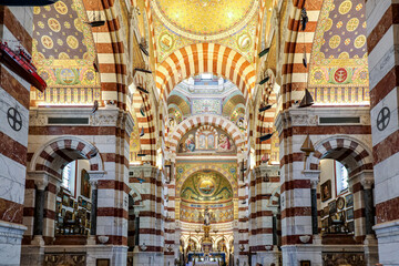Fototapeta na wymiar Marseille, France : Interior of Notre-Dame de la Garde