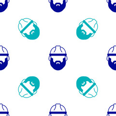 Blue Bearded lumberjack man icon isolated seamless pattern on white background. Vector