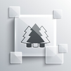 Grey Christmas tree icon isolated on grey background. Merry Christmas and Happy New Year. Square glass panels. Vector