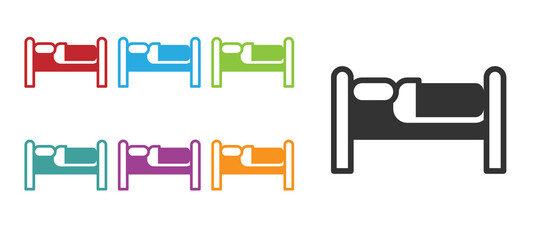 Obraz premium Black Bed icon isolated on white background. Set icons colorful. Vector