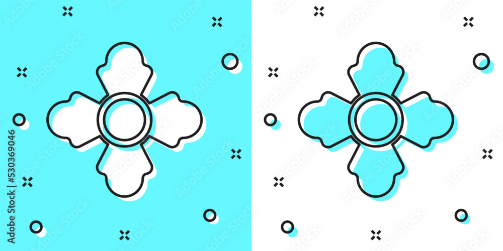 Poster black line firefighter icon isolated on green and white background. random dynamic shapes. vector