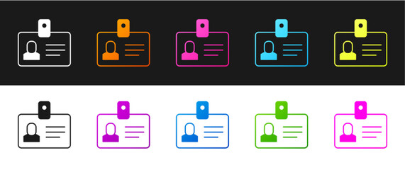 Set Identification badge icon isolated on black and white background. It can be used for presentation, identity of the company, advertising. Vector