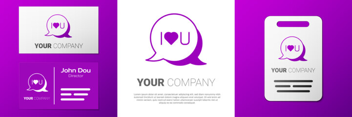Logotype Speech bubble with text I love you icon isolated on white background. Valentines day. Logo design template element. Vector