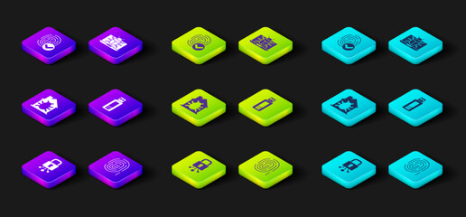 Set Cyber security, Fingerprint, House system bug, USB flash drive, System on monitor and icon. Vector