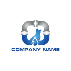 Dog with pipeline logo template - Dog plumbing logo