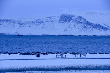 Winter in Iceland: frozen countryside 
