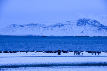 Winter in Iceland: frozen countryside 
