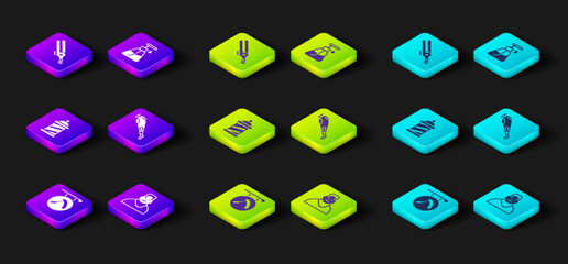 Set Barbershop with razor, Client in barbershop, pole, Electrical hair clipper, Cream cosmetic tube and Curling iron icon. Vector