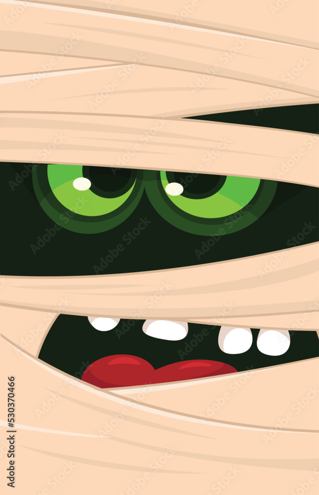 Wall mural  Scary cartoon monster mummy face vector. Cute square avatar or icon. Halloween illustration. Great for party decoration - Wall murals