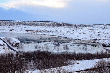 Waterfalls in central Iceland on the golden circle route.