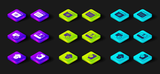 Set Clock, Alarm clock app mobile, Work time, Sunrise, Payday, calendar with dollar and Calendar winter icon. Vector