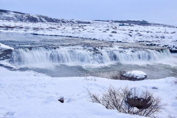 Waterfalls in central Iceland on the golden circle route.