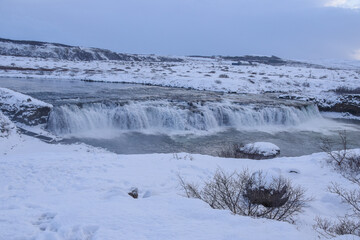 Waterfalls in central Iceland on the golden circle route.