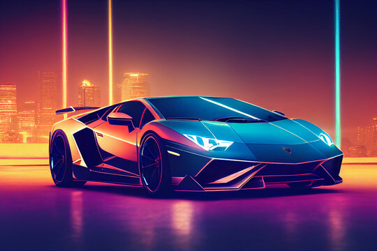 Bangkok, Thailand, 08.08.2022: Lamborghini luxury super car for fast sports on premium lighting background. 3D illustration.