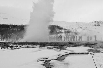 Geothermal fields Hverir. Spectacular landscape of volcanic terrain with geothermal activity in...