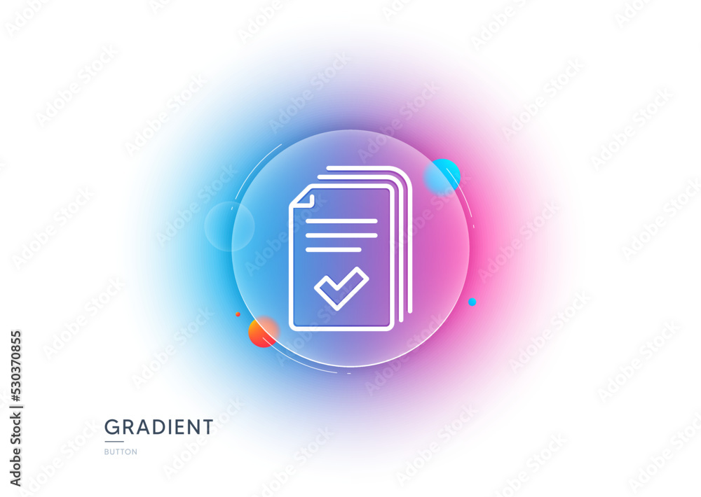 Poster handout line icon. gradient blur button with glassmorphism. documents example sign. transparent glas